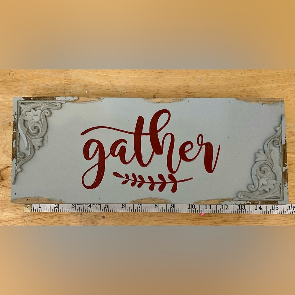 Red 'Gather' distressed vintage appeal Decor Sign